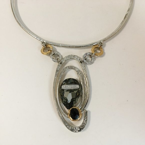 Designer Necklace Smoke Black Crystal Gold Silver Statement Pendant Handcrafted